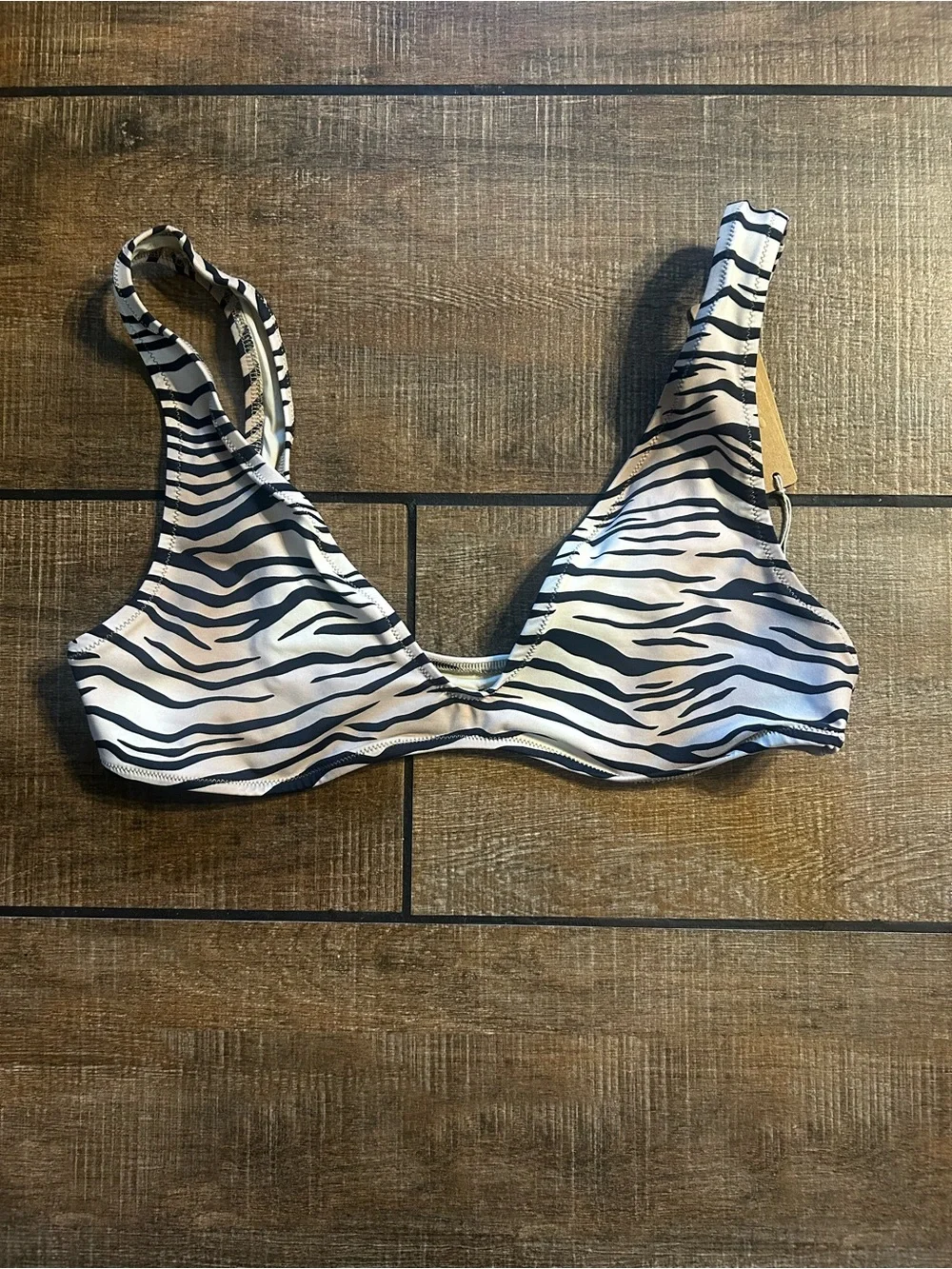 SKIMS SWIM PLUNGE TRIANGLE BIKINI TOP CHAMPAGNE TIGER PRINT sz LG